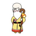 Shou.Longevity god.Chinese god stand hold calabash stick and peach