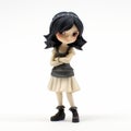 Shoujo Manga Style Figurine: Dark Black Hair Cartoon Girl On White Background
