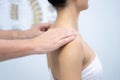 shoulder blades physiotherapist manipulation in doctors hospital office Royalty Free Stock Photo