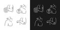 Shoulder and elbow pain linear icons set for dark and light mode