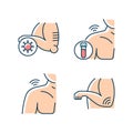 Shoulder and elbow pain RGB color icons set