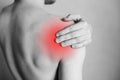 Shoulder and joint injuries, fatigue at work. Area of the injury, the image on a clean background. Royalty Free Stock Photo