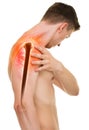 Shoulder Pain - Anatomy Male Holding Shoulder isolated on white Royalty Free Stock Photo