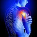 Shoulder pain. X-ray of the skeleton and body. Anatomical body of a man. 3d medical illustration Royalty Free Stock Photo