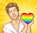 Homosexual man with rainbow heart cartoon vector