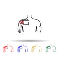 Shoulder problems, pain multi color icon. Simple thin line, outline vector of plastic, surgery, epilation icons for ui and ux,