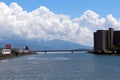 Shoulder of Sakurajima of Kagoshima, view from the street and bridge