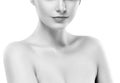 Shoulders hands neck lips woman beauty portrait close-up. Black and white