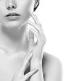 Shoulders hands neck lips woman beauty portrait close-up. Black and white Royalty Free Stock Photo