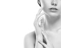 Shoulders hands neck lips woman beauty portrait close-up. Black and white