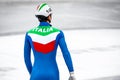 shoulders of an Italian speed skater during the ISU Short Track Speed Skating World Championship