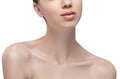 Shoulders Neck Hand Lips nose. Beautiful woman face close up studio portrait . Royalty Free Stock Photo