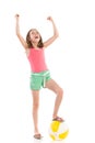 Shouting girl with beach ball looking up Royalty Free Stock Photo