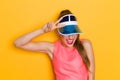 Shouting Girl In Blue Sun Visor Cap Royalty Free Stock Photo