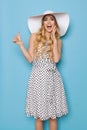 Shouting Summer Woman In Sun Hat Is Showing Thumb Up Royalty Free Stock Photo