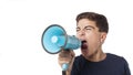 Shouting teenager with megaphone