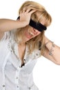 Shouting young woman blindfold