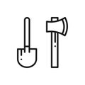 Shovel and Ax Line Icon. Camping Outdoor Sign and Symbol. Hatchet. Royalty Free Stock Photo