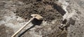 Shovel with a cement. Construction site Royalty Free Stock Photo