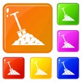 Shovel in coal icons set vector color