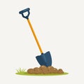 Shovel in dirt, spade with soil landscaping isolated on background. Garden tools, digging element, equipment for farm. Spring work Royalty Free Stock Photo