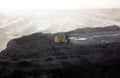 Shovel and dragline at work in opencast coal mine