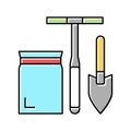 shovel, drill and bag for soil testing color icon vector illustration Royalty Free Stock Photo