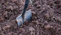 Shovel, garden spade in the ground, soil