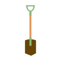 A shovel with a green handle Flat vector illustration Royalty Free Stock Photo