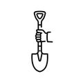 Shovel holding in hand. Black line icon. Gardening, griculture, planting concept.