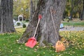 Shovel and loot to clean the fallen foliage in the park. Fall