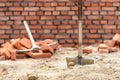 Shovel and pickaxe on a construction site Royalty Free Stock Photo