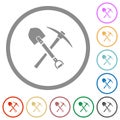 Shovel and pickaxe flat icons with outlines Royalty Free Stock Photo