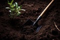Shovel plant soil humus. Generate Ai