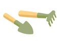 A shovel and rake icon on a white background. Design of garden tools. Vector illustration. Royalty Free Stock Photo