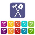 Shovel and rake icons set