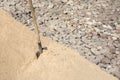 Shovel for scoop sand in construction work, sand material and stones for construction work. Building materials