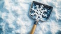 Shovel with Snowflake Pattern on Light Background with Space for Text Royalty Free Stock Photo