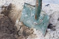 Shovel in soil closeup