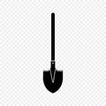 Shovel, spade, icon, silhouette isolated. Garden equipment. Spring, summer work. Farm tools for digging holes. Vector flat design.