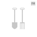 Shovel or Spade, Pitchfork Dot Pattern Icon. Farming Dotted Icon Isolated on White. Vector Background or Design Template