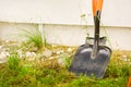 Shovel spade standing outside