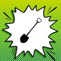 Shovel to work in the garden. Black Icon on white popart Splash at green background with white spots. Illustration Royalty Free Stock Photo