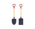 Shovel tool set. Steel shovel tool. Work gardening, agriculture garden, spade equipment, dig farm logo design.