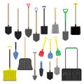 Shovel vector gardening shoveling equipment spade object of agriculture work in garden illustration set of shoveled