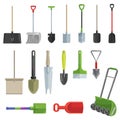 Shovel vector gardening shoveling equipment spade object of agriculture work in garden illustration set of shoveled