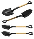 Shovel with wood handel set 3d illustration