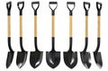 Shovel with wood handel set 3d illustration Royalty Free Stock Photo