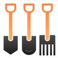Shovels and pitchforks flat icon. Farm equipment color icons in trendy flat style. Gardening tools gradient style design