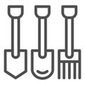 Shovels and pitchforks line icon. Farm equipment vector illustration isolated on white. Gardening tools outline style